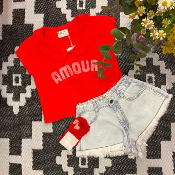 camiseta amour short blue flecos calcetin corazon