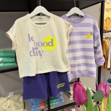 sudadera rayas lavanda camiseta cozmo short arandano