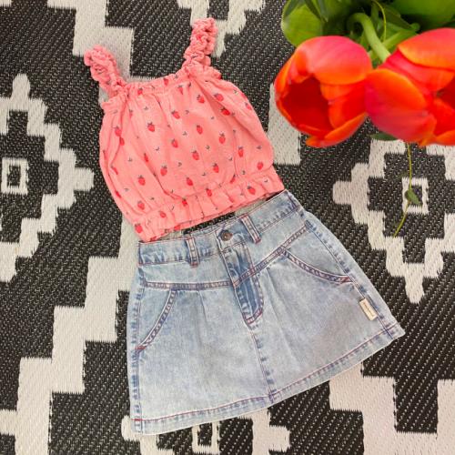 top fresas falda denim