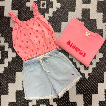top fresas short denim sudadera bisous