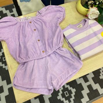 top lavanda short sudadera rayas cozmo
